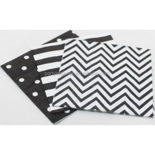 Free Shipping 60pcs Black Paper Napkin Colorful Chevron Polka Dot Striped Baby Shower Birthday Christmas Party Paper Napkins