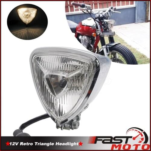 12V 55/60W Bottom Installation Triangle Head Light Motorcycle Front Headlight Clear Lens Retro Headlamp For Harley Cafe Racer