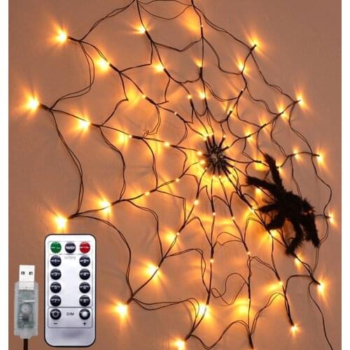 Halloween Decoration LED Spider Web Lights Indoor And Outdoor Atmosphere Layout Ghost Festival Props Remote Control Lights