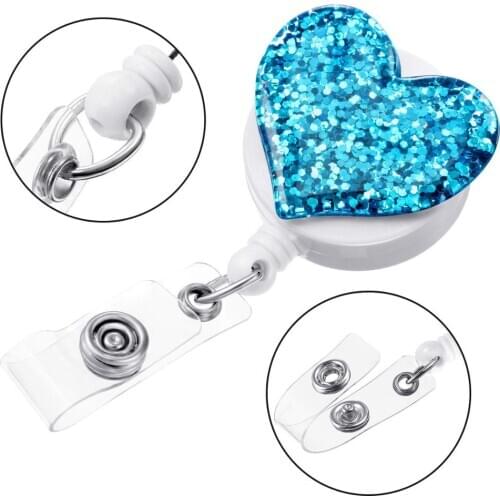 Retractable Badge Clips Love Heart Badge Holder for Nurse ID Badge Reel with Alligator Clip for Hospital Kindergarten School