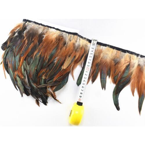 1yards long high quality Natural color Rooster Trims Feather Fringe Dyed with Satin Ribbon Tape for skirt feathers for crafts
