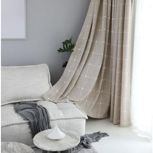 Japanese Simple Embroidered Curtains Jacquard Ins Lattice Curtains for Living Room Bedroom Bay Window Shade Blackout Drapes