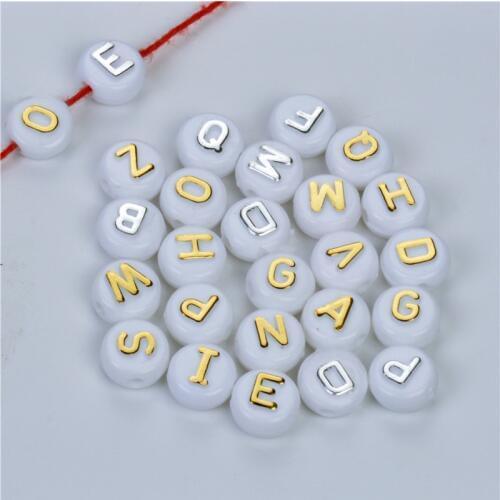 Gold Silver 100PCs Random Mixed White Acrylic Letter/ Alphabet Cube Beads For Jewelry Making 10mm Fine Jewelry Findings DIY
