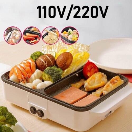110V/220V 2 IN 1 Electric Hot Pot BBQ Grill Multicooker Cooking Pot Electric BBQ Grill Non Stick Plate Barbecue Pan Hotpot 1400W
