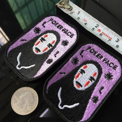 No Face Anime Appliques Japanese Moive Star Patches For Clothing Iron On Embroidered Stickers Cartoon Poker Face Coat Diy Decor