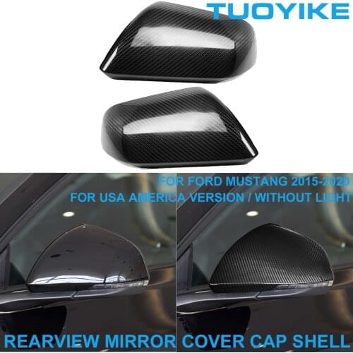 LHD RHD Car Styling Real Dry Carbon Fiber Rearview Rear Side Mirror Cover Cap Shell Trim For Ford Mustang America Version 15-20