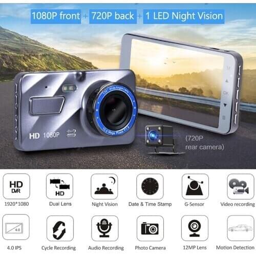 Car DVR Full HD 1080 4" Car DVR Rearview Camera Dash Cam Car DVRs Vehicle Dashboard Cam Dual Lens Night Vision Video Recorder