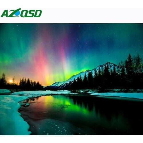 AZQSD DIY Diamond Painting Aurora Mosaic Full Square Drill Needlework Gift Diamond Embroidery Sale Landscape Home Decoration