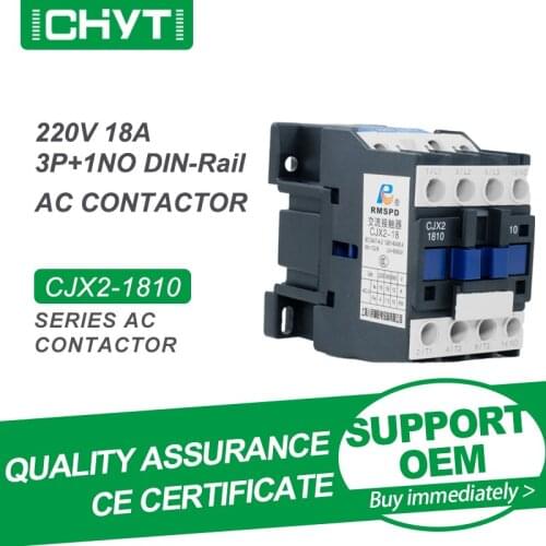 Free Shipping CHYT CJX2-1810 3P+1NO AC 220V 18A 50/60HZ Electric Din Rail Mounted One Normal Open 3 Phase Household Contactor