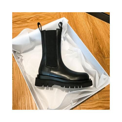 Chelsea Boots 2021 Female Leather Women Boots Thick Heels Ankle Boots For Women Round Toe Winter Shoes Women Flat Platform Boots