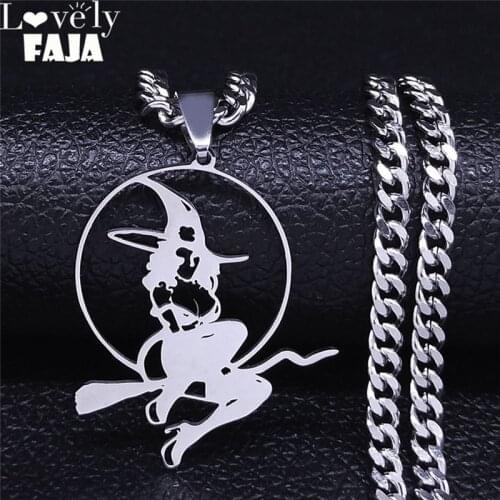 Wich Stainless Steel Chain Necklace Women/Men Silver Color Witchcraft Necklace Jewelry acero inoxidable joyeria mujer N4444S02