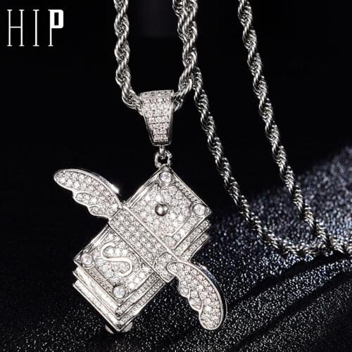 Hip Hop Bling CZ Flying Cash Solid Back Iced Out Cubic Zircon Necklaces & Pendants For Men Jewelry Charm Tennis Chain