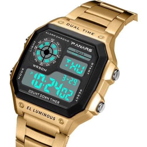 Watch for Men Sport Watch Luminous LED Digital Plastic Dial Stainless Steel Strap 50M Waterproof Wristwatch Relogio Masculino