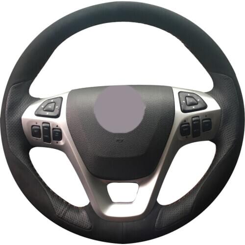 Black Suede Black Leather Car Steering Wheel Cover for Ford Explorer 2011-2016 Taurus 2012-2015 Edge 2011-2014