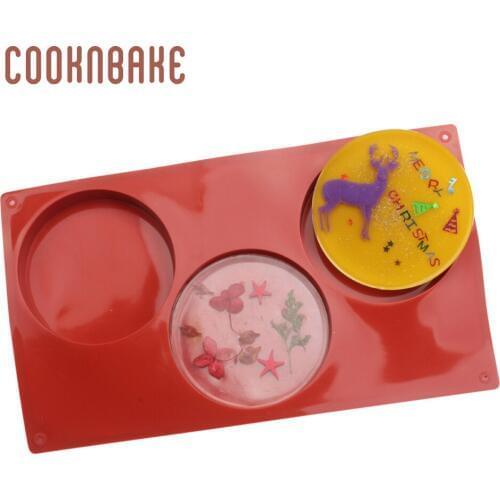 COOKNBAKE Silicone Soap Resin Mold Large Round Disc cake bread pudding mould 3 Cavity cake decorating tool candle soap form
