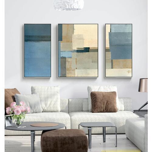 Decorative canvas painting 3 piece canvas wall art wall pictures for living room blue grey abstract painting picture wall