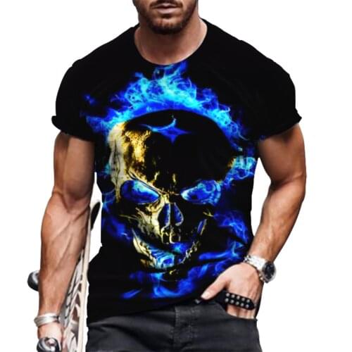 US Size New Summer Skull Men Punk Rock Skeleton T Shirt Gun 3D Print T-Shirt Vintage Men Clothing Tee Tops