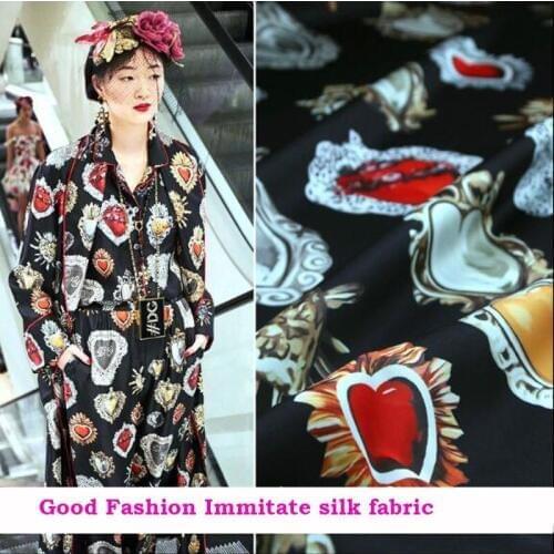 Good Digital Imiitate Silk Satin fabric Black Bottom Fiber Fabric Cool pattern Print Sewing Material DIY Dress Skirt Pajamas