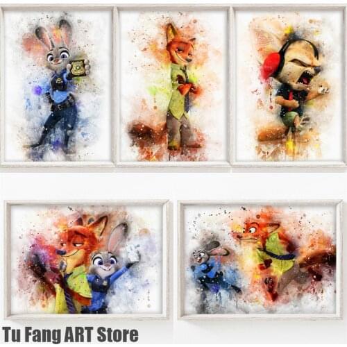 Disney Canvas Painting Zootopia Judy and Nick Wall Art Posters and Prints Room Decor Pictures for Bedroom Home Decoration