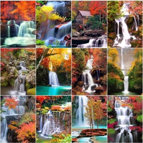 CHENISTORY Frame Painting By Numbers Maple For Adults Children Unique Gift Waterfall Scenery Picture Handpaint Acrylic Paint Cra
