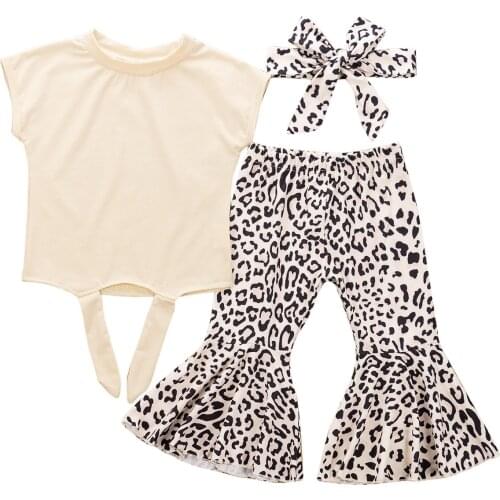 3PCS Toddler Kids Baby Girl Clothes Tops+Leopard Trousers+Headband Outfits Set