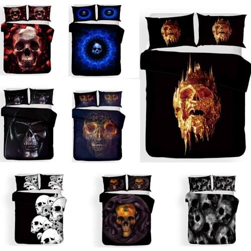Personality Skull Pattern Print Bedding Sets 2/3pcs Duvet Cover With Pillowcase For Bedroom Decorate Skeleton Home Textiles