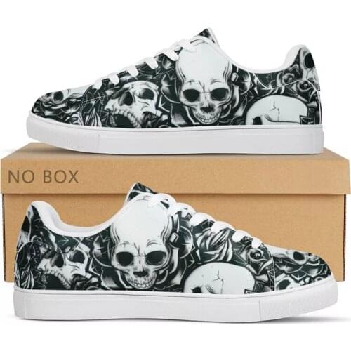 WHEREISART Gothic Skull Pattern Men Casual Flat Shoes PU Leather Sneakers Spring Zapatos Mujer Footwear For Boy Dropshipping