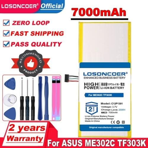 LOSONCOER 7000mAh C12P1301 Laptop Battery For ASUS For MEMO PAD K00A (ME302C) MemoPad 10.1" TF303K 1B014A Replacement Batteries