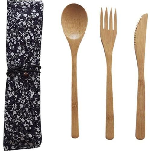 Reusable Bamboo Cutlery Set Adult Western Japanese Style Bamboo Jam Cutlery Bamboo Wooden Cutlery Set Spoon Fork Cutter Cutting