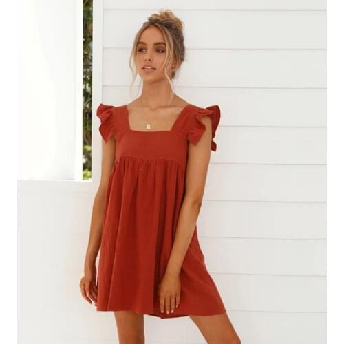Ardm женское платье Fashion Solid Color Ruffled Mini Dress A-Line Loose Casual Backless Femme Robe Summer 2021
