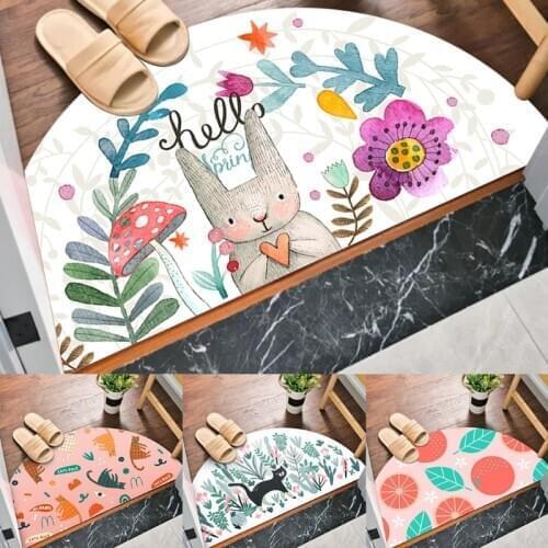 Cartoon Animal Entrance Door Mat Non-Slip Semicircular Area Rug Floor Carpet GXMA
