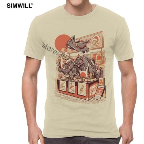 Mens Humor Funy Kaiju Street Food T-Shirt Cool Japan Monsters Sell Tee Short Sleeved Cotton Graphic Print Tees Trend Apparel