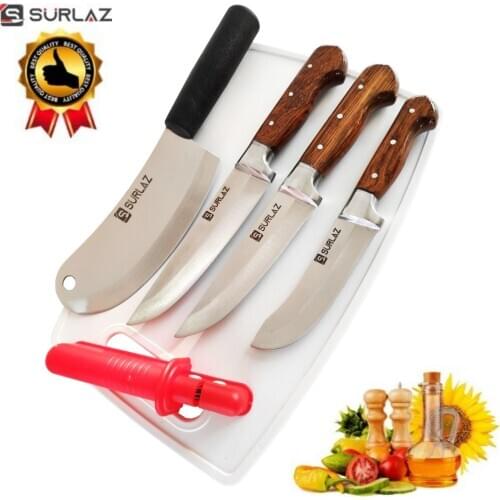 6 PCS Knife Set, Chef Knife Set with Bone Chopper, Turkish Steel Kitchen Knife Set wood Handle