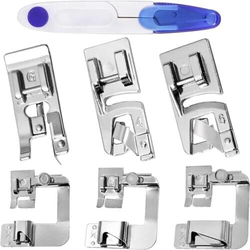 LMDZ 6 Pcs Sewing Machine Presser Foot Set Narrow Rolled Hemming Foot Kit for All Low Shank Snap-On Singer Brother