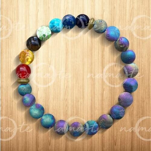 Natural Colorful Hematite 7 Chakra Bracelets & Bangles Yoga Balance Bead Buddha Prayer Elastic Bracelet Men pulseira Drop Ship