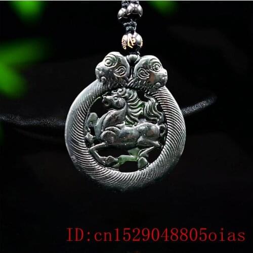 Jade Horse Pendant Necklace Carved Black Green Fashion Jewellery Natural Amulet Gifts Monkey Charm Chinese