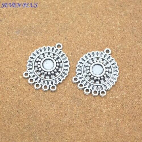 Newest Style 4 Pieces/Lot 25mm*20mm Antique Silver Plated Round Flower Bracelet Connector Charms For Jewelry Making