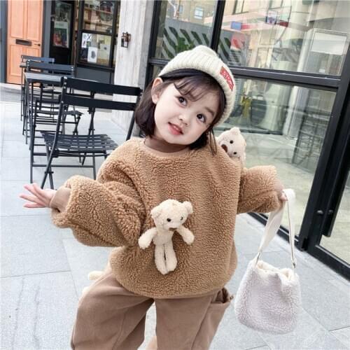 New Bear Cartoons Pullover Cotton Kids Spring Autumn Boys Girls Hoodies Sweatshirts Tops Bottoming Children Clothes Thicken High
