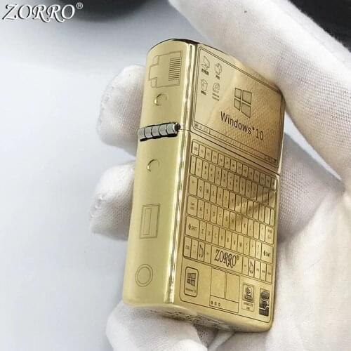 Original Zorro Kerosene Lighter Pure Copper Carving Classic My Computer Pattern Business Gift Outside Ignition Tool