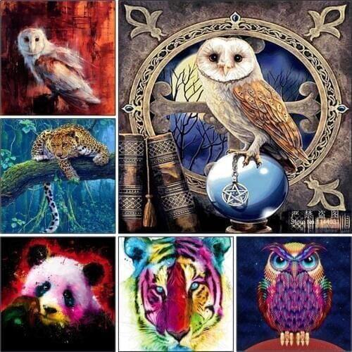 Full 5d Diy Diamond Painting Animal Cross Stitch Owl Cheetah Tiger Picture Mosaic Kit Diamond Embroidery Crafts Needlework