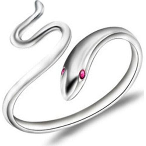 Megin D Silver Plated Red Stone Evil Eyes Vintage Snake Hip Hop Rings for Women Couple Friends Gift Fashion Jewelry Bague Gothic