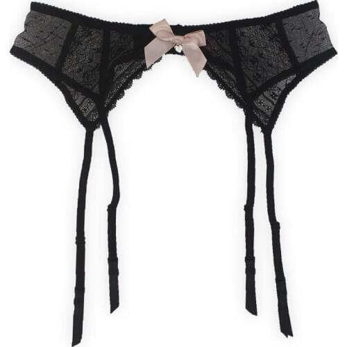 Fashion High Quality Women/Female Bow Lace Metal Clips/Buckles Sexy Black Garter Belt for Stocking,Vogue Intimates GA1023