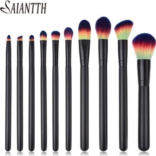 SAIANTTH 10pcs Professional wood black Makeup Brushes foundation powder blush eyeshadow concealer make up brush beauty rainbow