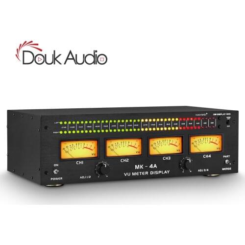 Douk Audio Professional Four Analog VU Meter Sound Level Indicator Display DB Panel Stereo Audio Spectrum Analyzer