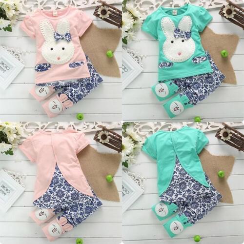 2 Style Lovely Cute Casual Newborn Baby Girls Boy Cotton Long Sleeve O-Neck Pullover Cartoon Rabbits Print Shirt Tops Pants 2PCS