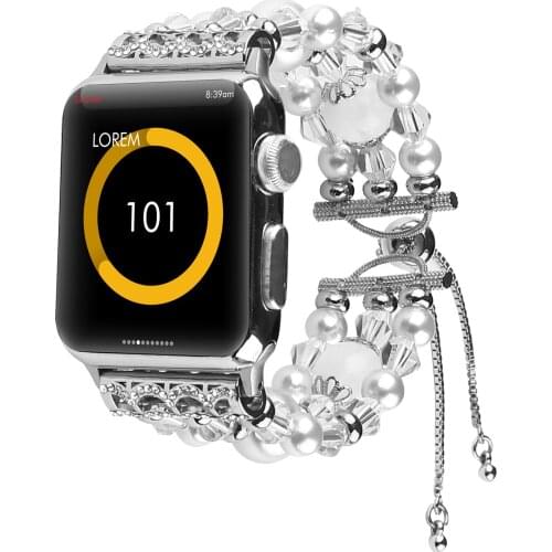 Agate Elastic wrist band for Apple Watch 6 strap for iWatch band SE bracelet Pearl Series 5 4 3 2 1 42 38 40 44mm For women