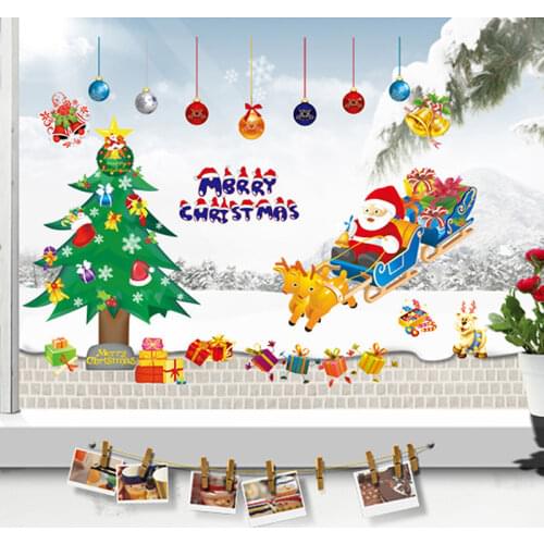 Christmas New Year Decoration Wall Stickers Waterproof Removable PVC Sticker Santa Window Beautify Snowflake Decals Glass Paste