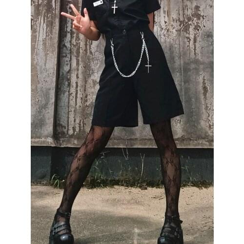 Ruibbit Summer Women Punk Gothic Shorts Sexy Chain Casual Middle Pants Fashion Black SUIT PANTS