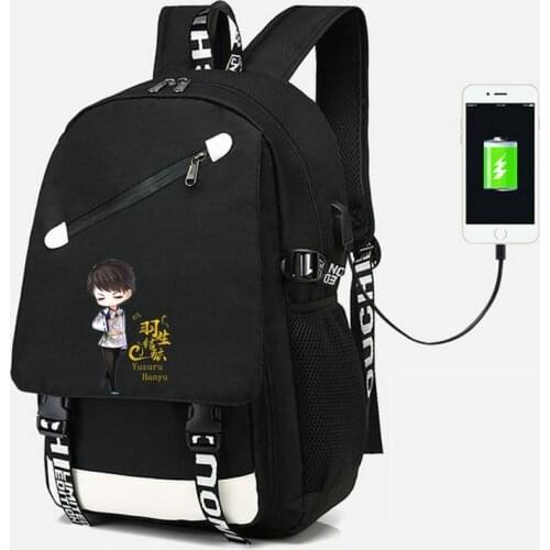 Yuzuru Hanyu Yuri on ice Skating Backpack USB Port Bag Travel School Bag USB Fashion teenagers Casual Laptop bag