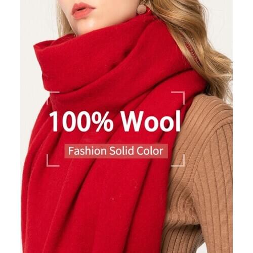 100% Pure Wool Scarf Women Luxury Tassels Red Wool Scarf Thicken Echarpe Warm Shawls Wraps Merino Cashmere Scarf Foulard Femme